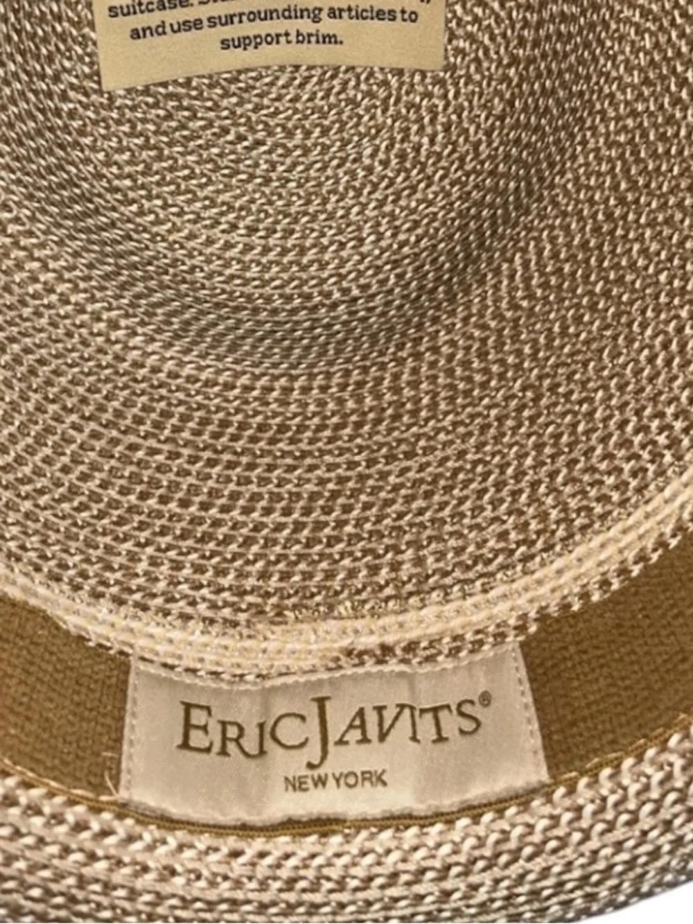 Eric Javits Women's Classic Straw Fedora Peanut & White Packable Lightweight Hat - Picture 8 of 9